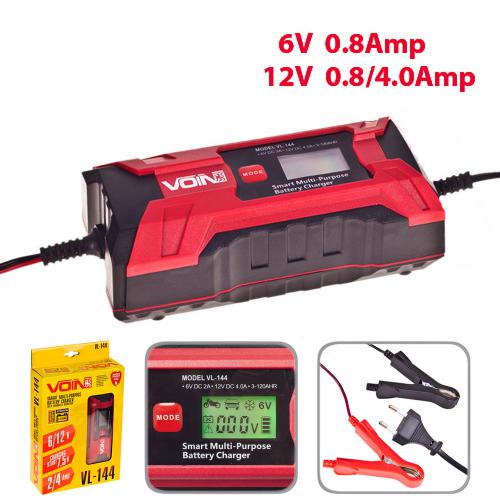 Зарядний пристрій VOIN VL-144 6&12V/0.8-4.0A/3-120AHR/LCD/Iмпульсний