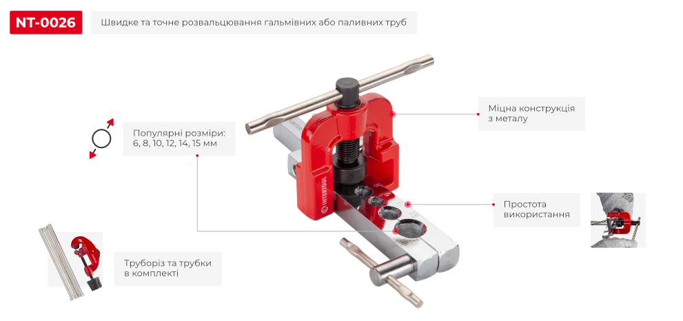 Набір для різання і розвальцьовування трубок  6 шт INTERTOOL NT-0026
