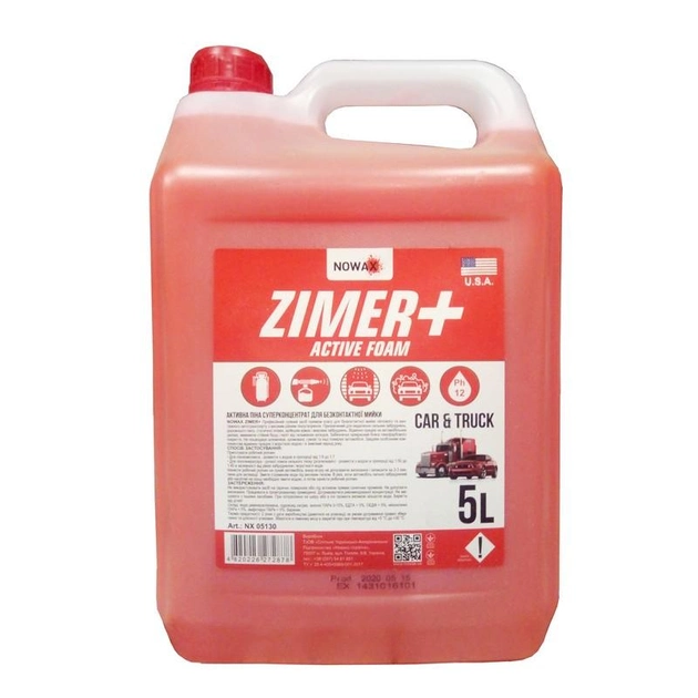 Шампунь суперконцентрат для безконтактної мийки Nowax Zimer+Active Foam червоний 5л (NX05130)