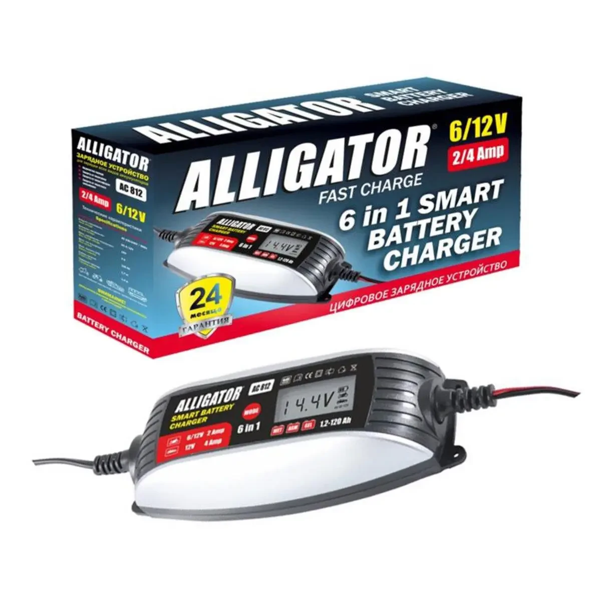 Інтелектуальний зарядний пристрій ALLIGATOR АС 812 АКБ 6-12V 2/4А, 1,2-120А/год