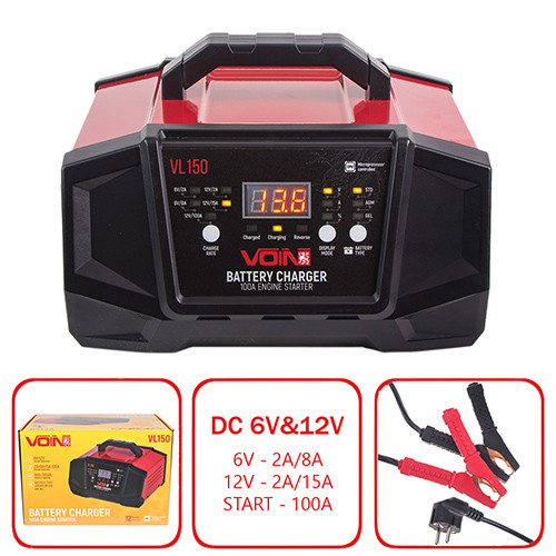 Пуско-зарядний пристрій VOIN VL-150 6&12V/2A-8A-15A/Start-100A/8-180AHR/LCD індик.