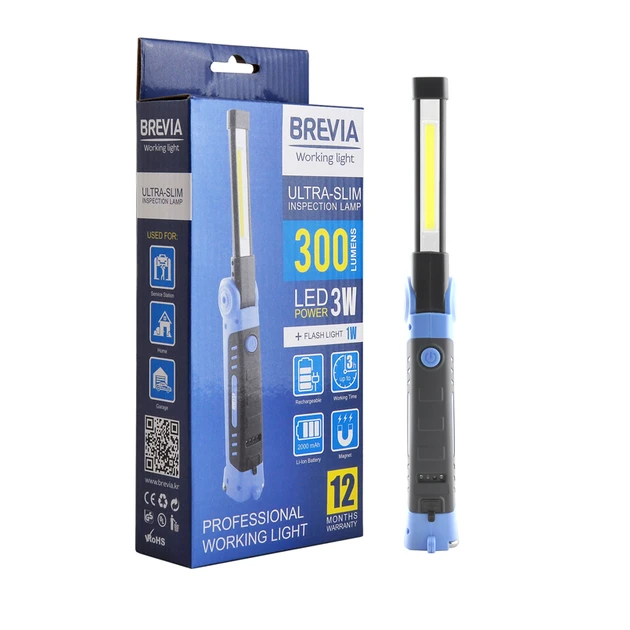 Ліхтар інспекційний Brevia LED Ultra-slim 3W COB+1W LED 300lm 2000mAh microUSB 11360