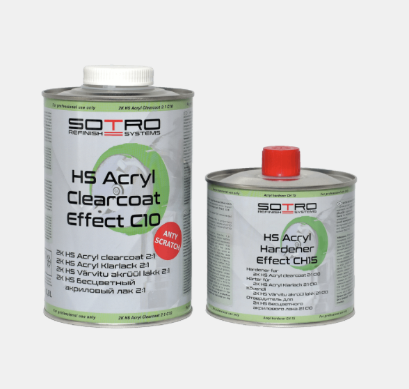 Лак безбарвний акриловий Sotro С10 2K HS 2:1 Clearcoat Effect  0,8л + затверджувач СН15 0,4л