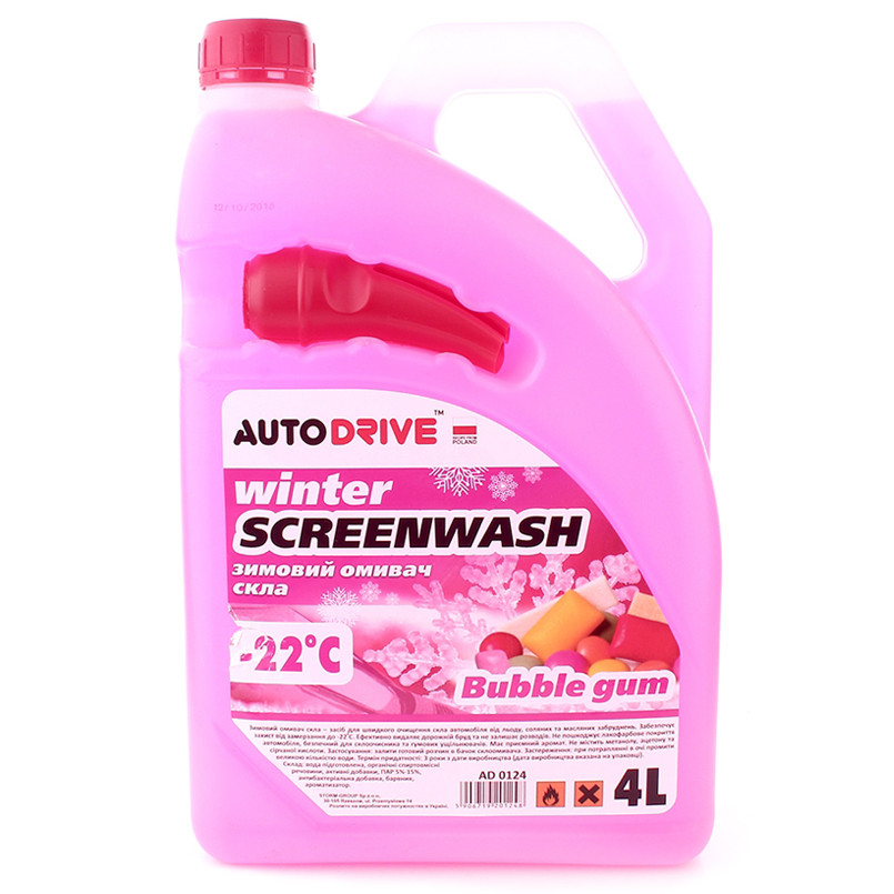 Омивач скла зимовий AUTO DRIVE Winter Screenwash Bubble Gum -22°C AD0124 4л