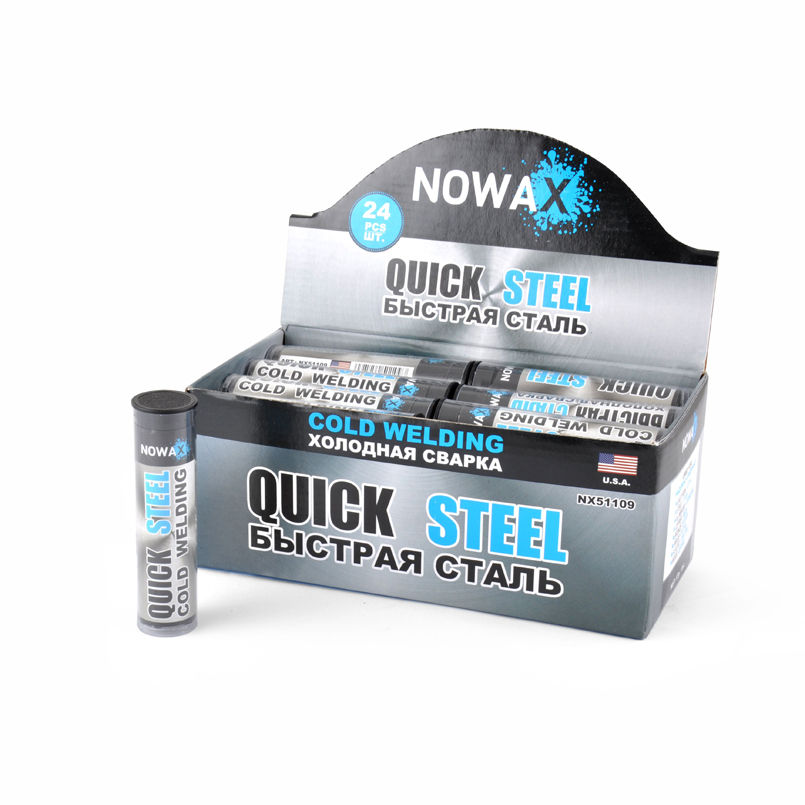 Клей-холодне зварювання,швидкий пластик ,сірий (пластилін) Nowax Quick Steel 57гр (NX51209)