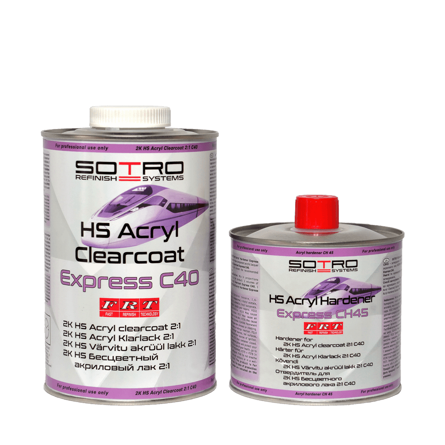 Лак акриловий швидкий Sotro C40 2K HS 2:1 Clear Coat Express 1л + затверджувач CH45 0,5л