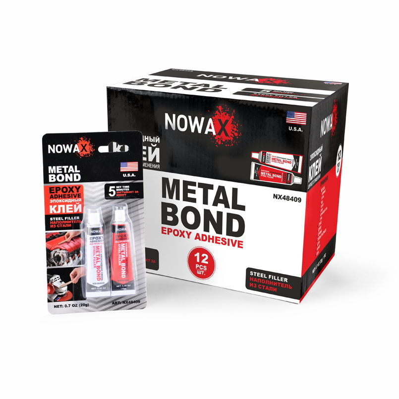Клей епоксидний, двокомпонентний,сталевого кольору Nowax Metal Bond 20гр (NX48409)