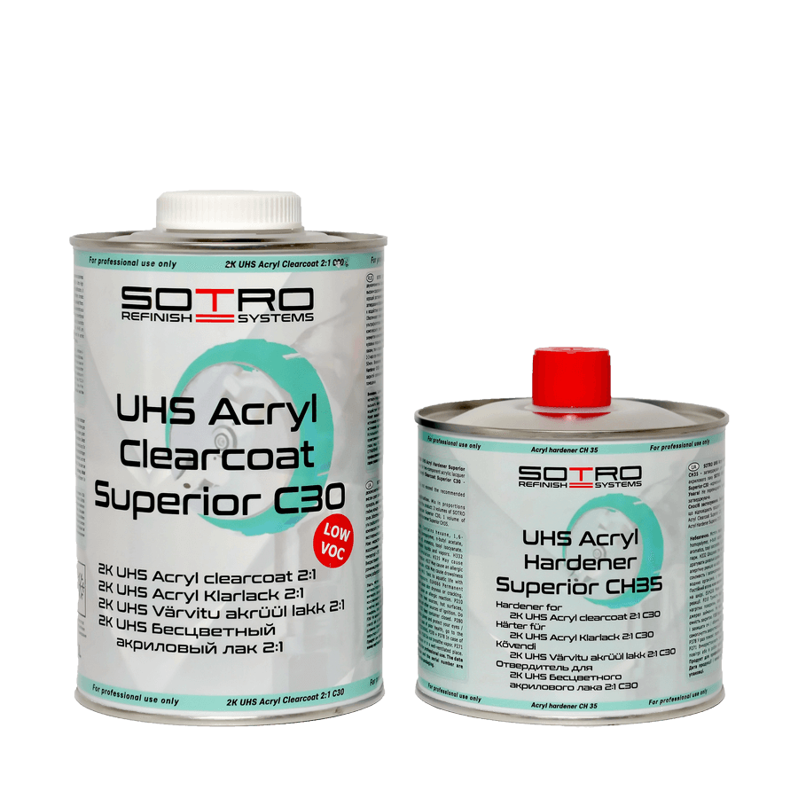 Лак безбарвний акриловий Sotro C30 2K UHS 2:1 Clearcoat Superior 1л + затверджувач CH35 0,5л