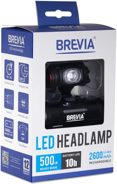 Ліхтар налобний Brevia 14500FAX1 500Lm   2600mAh  IP64 micro-USB
