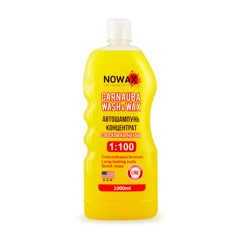 Автошампунь концентрат Nowax NX01100 Carnauba Wash & Wax 1:100 1л жовтий з воском карнауби