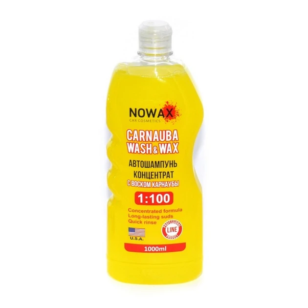 Автошампунь концентрат Nowax Carnauba Wash & Wax 1:100 (жовтий) з воском карнауби 0,5 л (NX00510) 1000