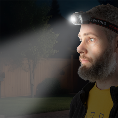 Ліхтар налобний акумуляторний XPE+6SMD+2RED LED 7 режимів роботи сенсор LB-0311  INTERTOOL STORM