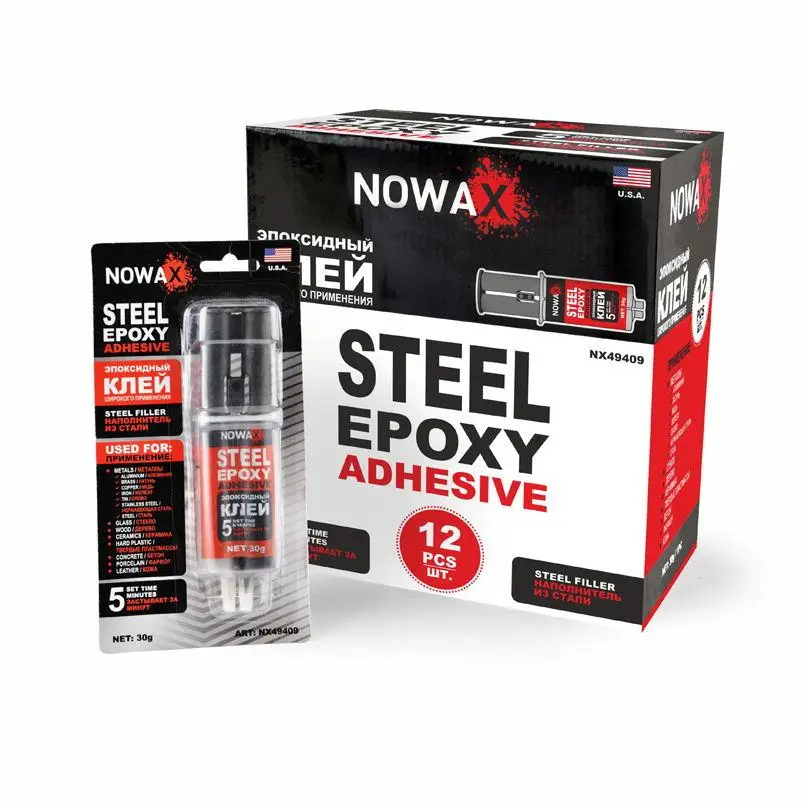 Клей в шприцу епоксидний, двокомпонентний, сталевого кольору Nowax Steel Epoxy Adhesive 30г (NX49409)