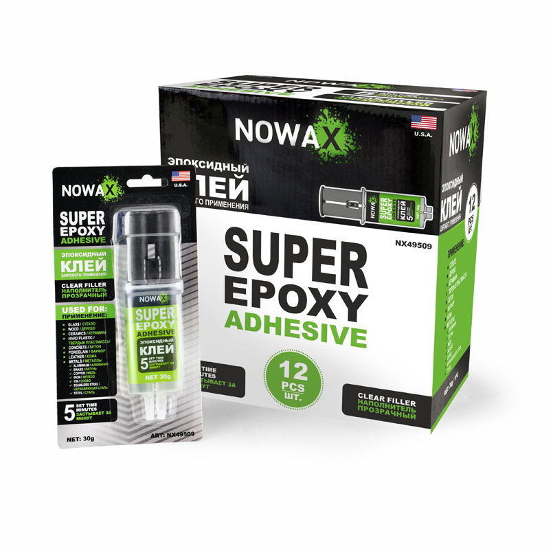 Клей в шприцу епоксидний, двокомпонентний, прозорий Nowax Super Epoxy Adhesive 30 г (NX49509 )