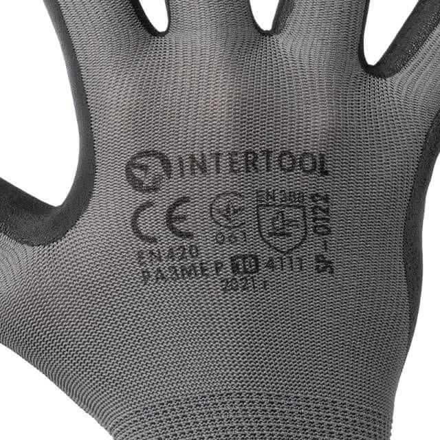Рукавичка трикотажна з покриттям з нітрилу на долоні, синтетична, сіра, 10" INTERTOOL SP-0122