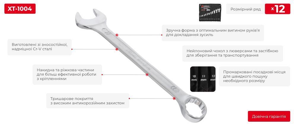 Набір ключів комбінованих 12шт., 6-22 мм, Cr-V, чохол, DIN3113, STORM INTERTOOL XT-1004
