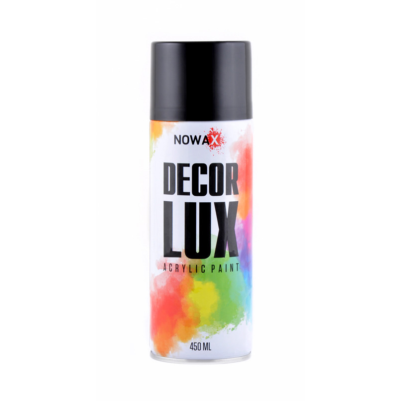 Фарба акрилова універсальна в аерозолі Nowax Decor LUX RAL 9005 Чорна глянцева 450мл
