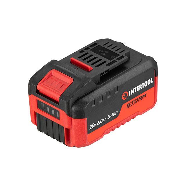 Акумулятор, 20 В, Li-Ion, 6.0 Аг, індикатор рівня заряду Intertool WT-0342