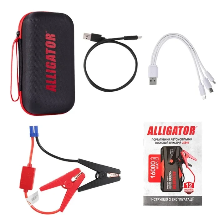 Пусковий пристрій (бустер) ALLIGATOR  JS 840  12В 400А/800А 1600 mAh USB ліхтар